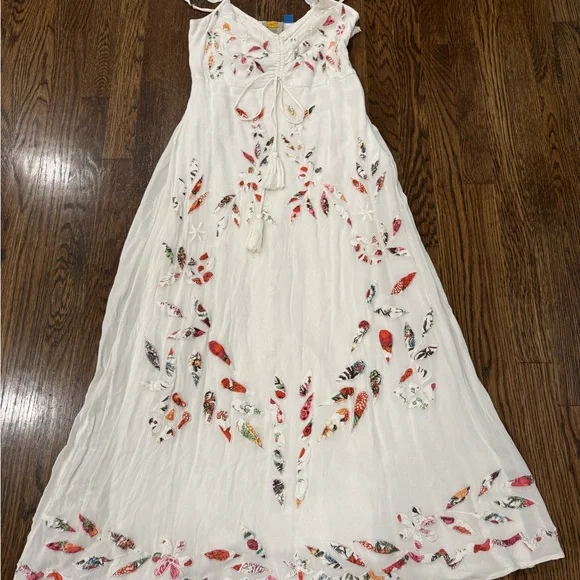 Anthropologie Farm Rio Quintana White Embroidered Floral Maxi Dress Size 4
